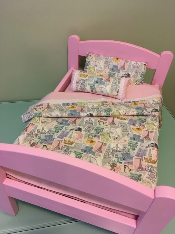 PINK bed & Bedding set for 18" doll "Paris 1"