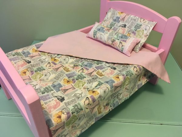 PINK bed & Bedding set for 18" doll "Paris 2"