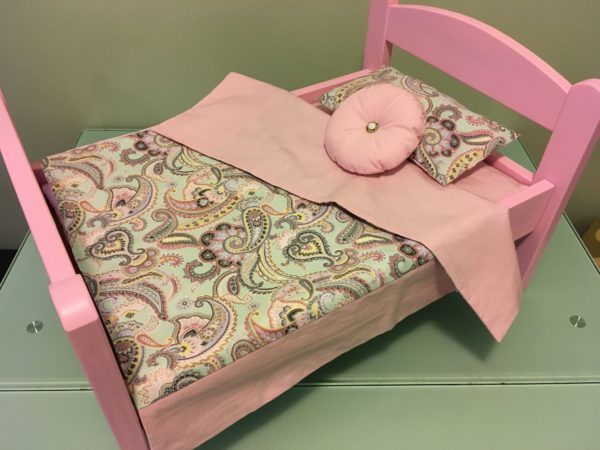 PINK bed & Bedding set for 18" doll "Paisley 1"