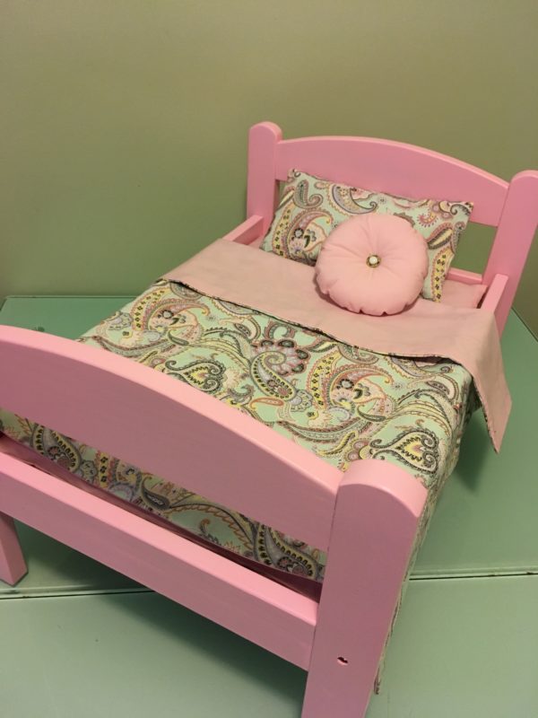 PINK bed & Bedding set for 18" doll "Paisley 2"