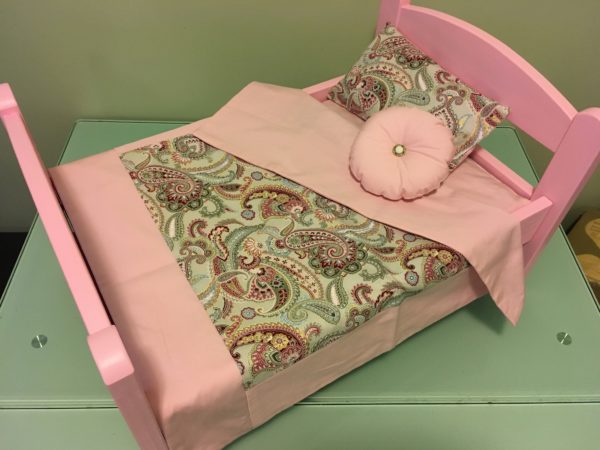 PINK bed & Bedding set for 18" doll "Paisley 3&4"