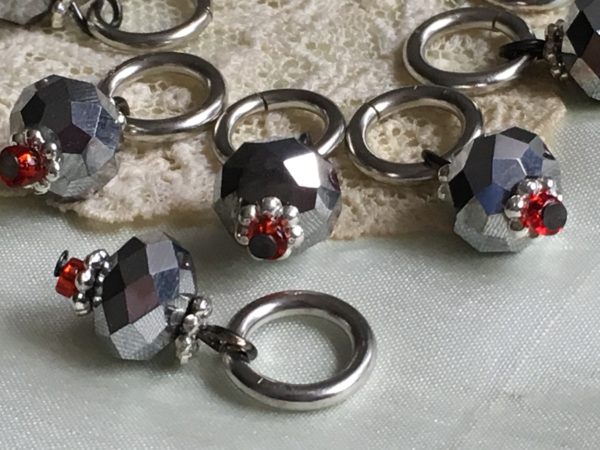 Burning Coal Crystal Knitting stitch markers Two